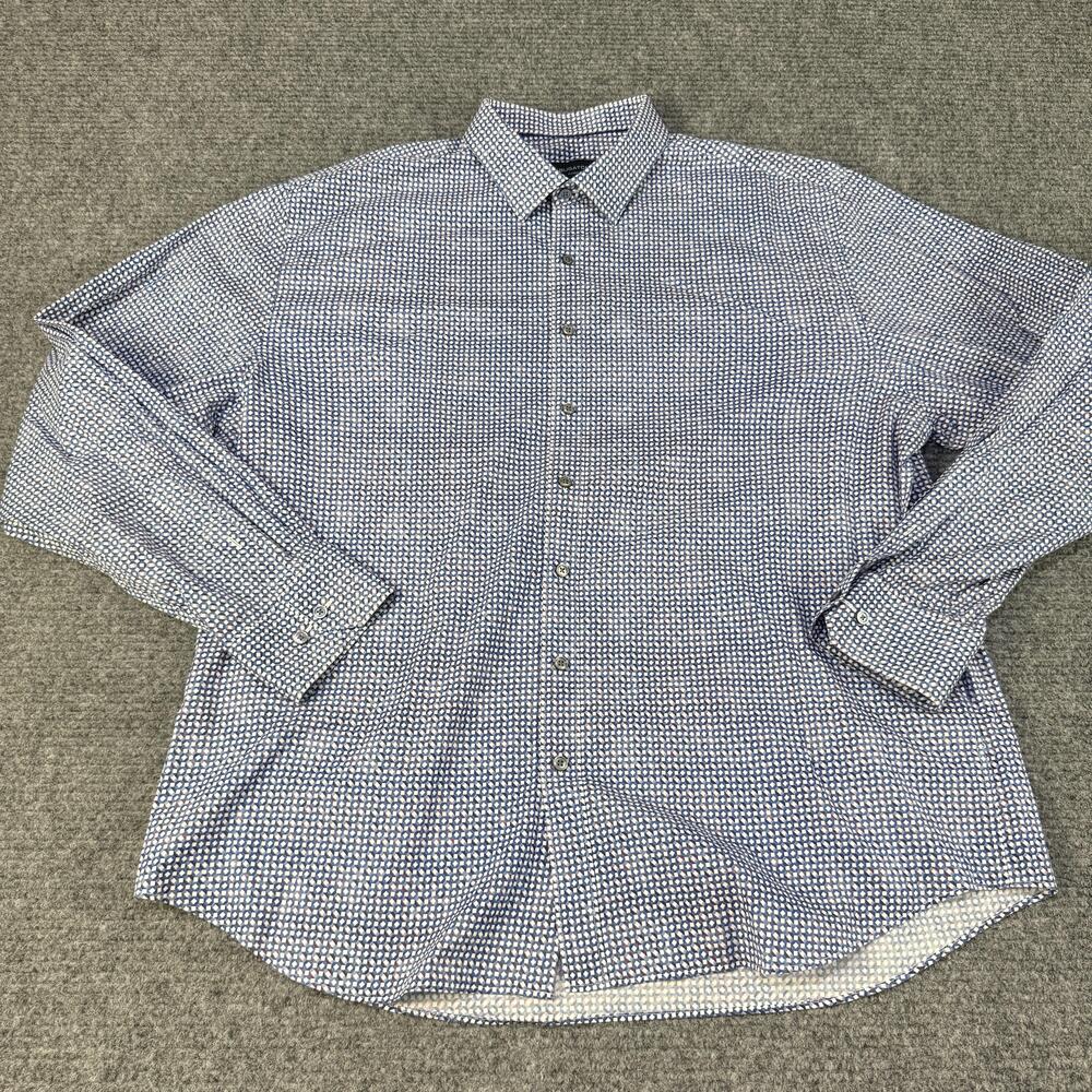 Bugatchi Shirt Mens 2XL Steel Classic Fit Stretch Geometric Print Button Down